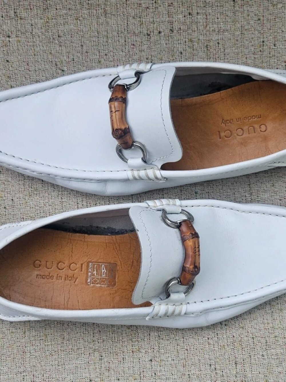 Gucci Men Loafer Shoes White Leather Slip On Driving Horsebit Size 40 Made Italy - Picture 5 of 14